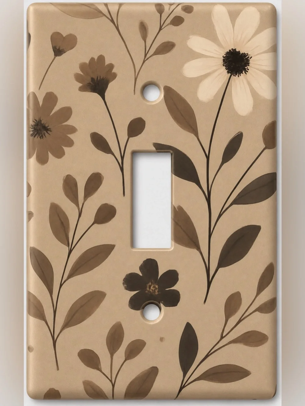 Handmade Neutral Brown Floral Botanical Toggle Light Switch Cover